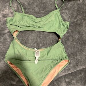 Madewell Light Green Cutout One Piece Swimsuit